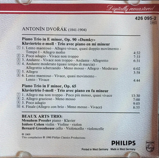 Antonín Dvořák, Beaux Arts Trio : Trio Op.90 'Dumky', Piano Trio Op.65 (CD, Comp)