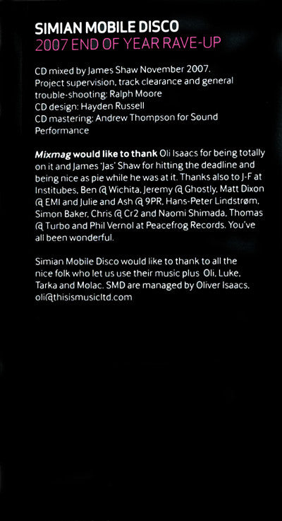 Simian Mobile Disco : 2007 End Of Year Rave-Up (CD, Mixed, Dis)