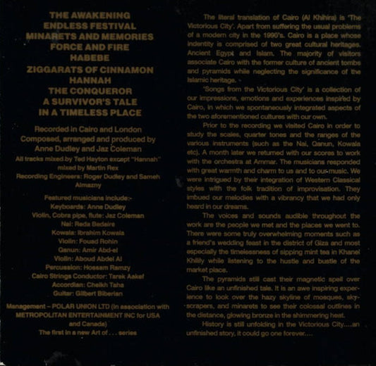 Anne Dudley And Jaz Coleman : Songs From The Victorious City (CD, Album)