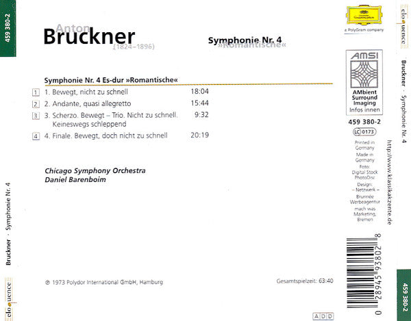 Anton Bruckner, Chicago Symphony Orchestra, Daniel Barenboim : Symphonie Nr. 4 »Romantische« (CD, Album, RE)