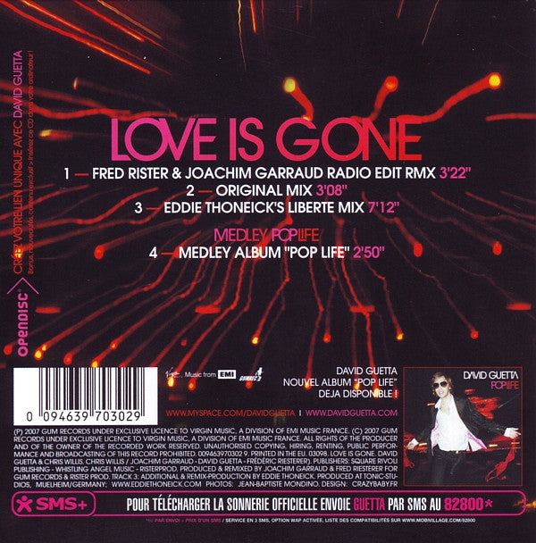 David Guetta & Chris Willis : Love Is Gone (CD, Single, Enh)
