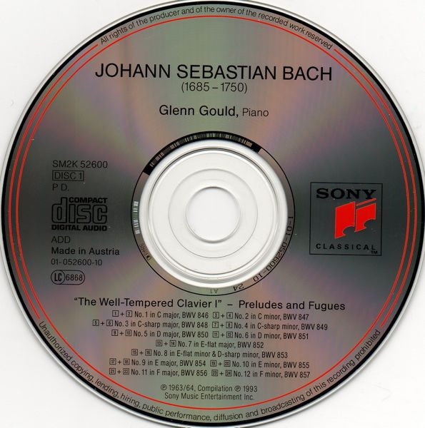 Johann Sebastian Bach, Glenn Gould : The Well-Tempered Clavier I = Das Wohltemperierte Clavier I = Le Clavier Bien Tempéré I (2xCD, Comp, RE, RM)