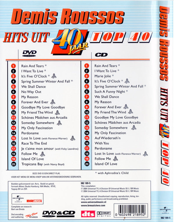 Demis Roussos : Hits Uit 40 Jaar Top 40 (DVD, Comp + CD, Comp)