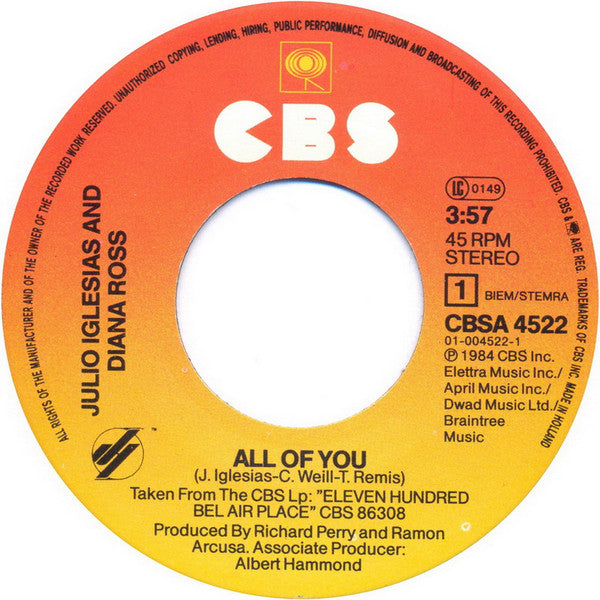 Diana Ross & Julio Iglesias : All Of You   (7", Single)