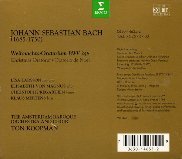 Johann Sebastian Bach - Lisa Larsson, Elisabeth Von Magnus, Christoph Prégardien, Klaus Mertens, The Amsterdam Baroque Orchestra And Choir, Ton Koopman : Weihnachts-Oratorium = Christmas Oratorio = Oratorio De Noël BWV 248 (2xCD + Box)