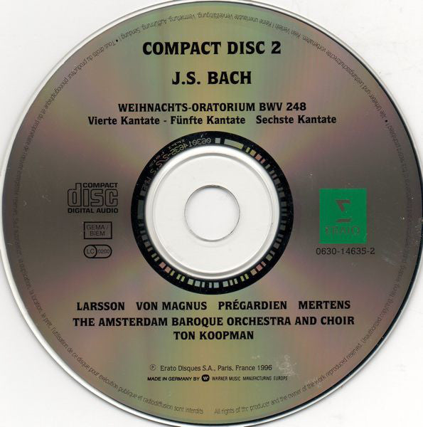 Johann Sebastian Bach - Lisa Larsson, Elisabeth Von Magnus, Christoph Prégardien, Klaus Mertens, The Amsterdam Baroque Orchestra And Choir, Ton Koopman : Weihnachts-Oratorium = Christmas Oratorio = Oratorio De Noël BWV 248 (2xCD + Box)