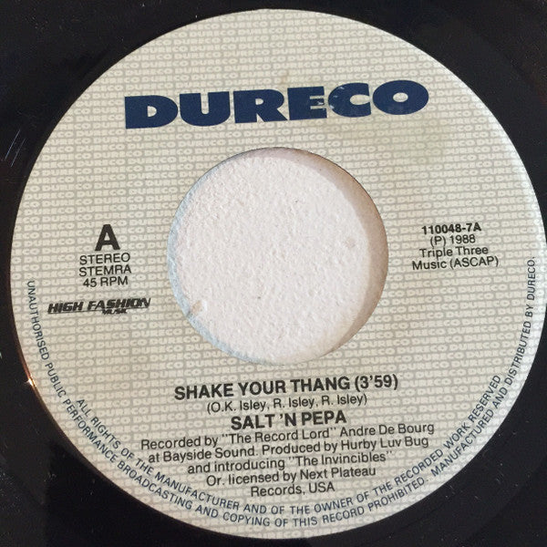 Salt 'N' Pepa Featuring E.U. : Shake Your Thang / Spinderella's Not A Fella (But A Girl D.J.) (7", Single)