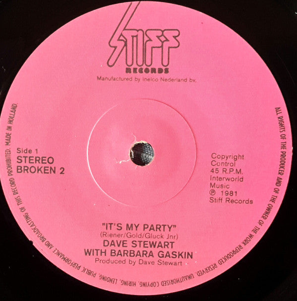 Dave Stewart & Barbara Gaskin : It's My Party (7", Single, Sol)