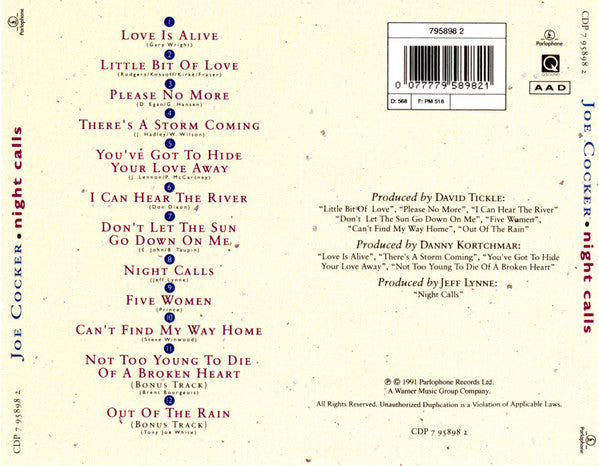 Joe Cocker : Night Calls (CD, Album, RE)