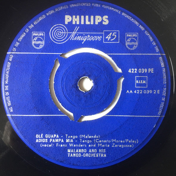 Malando And His Tango Orchestra : Unforgettable Tangos (7", EP, Mono)