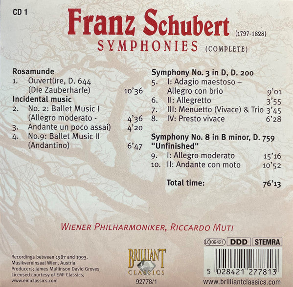 Franz Schubert - Wiener Philharmoniker, Riccardo Muti : Symphonies (Complete) (4xCD, Comp, RE + Box)