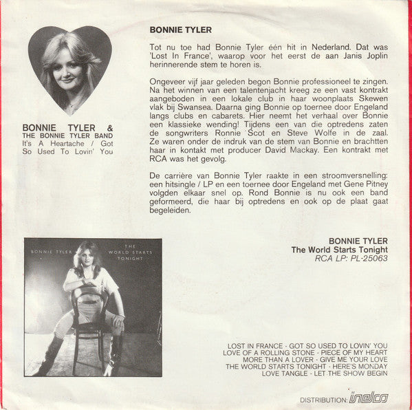 Bonnie Tyler : It's A Heartache (7", Single)