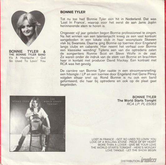 Bonnie Tyler : It's A Heartache (7", Single)