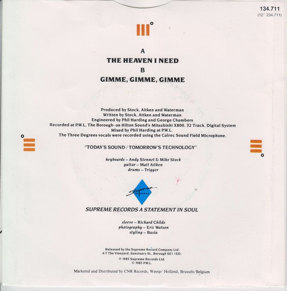 The Three Degrees : The Heaven I Need (7", Single)