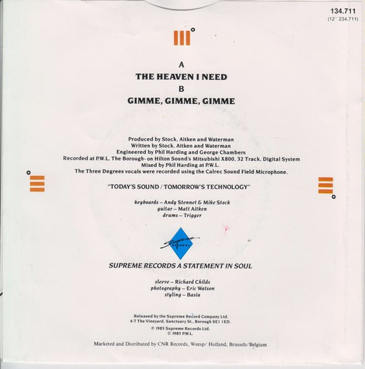 The Three Degrees : The Heaven I Need (7", Single)