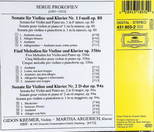 Sergei Prokofiev, Gidon Kremer, Martha Argerich : Violinsonaten · 5 Melodien (CD, Album)