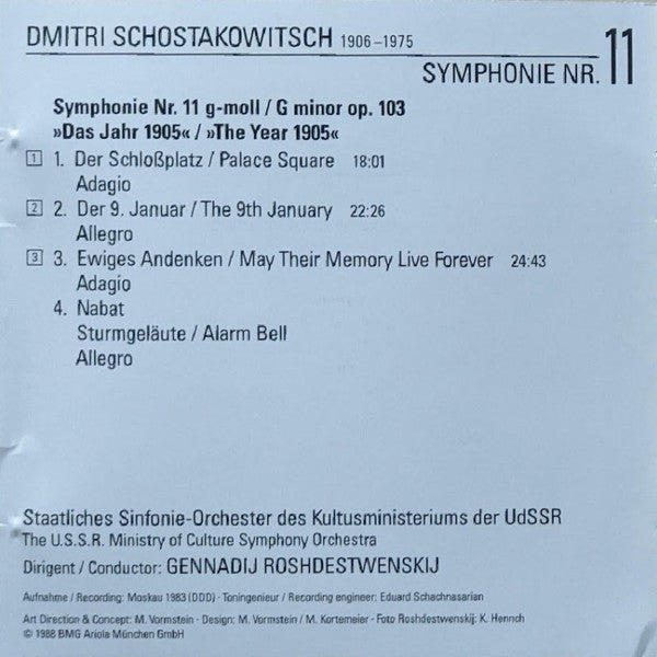 Dmitri Shostakovich, Gennadi Rozhdestvensky : Symphonie 11 (CD, Album, RE)