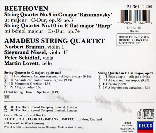Ludwig van Beethoven, Amadeus-Quartett : String Quartets Op.59 No.3 & Op.74 (CD)