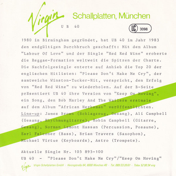 UB40 : Please Don't Make Me Cry (7", Single)