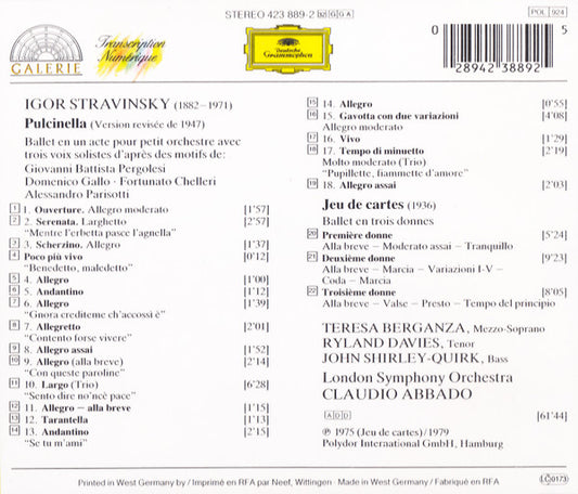 Igor Stravinsky, Teresa Berganza, Ryland Davies, John Shirley-Quirk, London Symphony Orchestra, Claudio Abbado : Pulcinella / Jeu De Cartes (CD, Comp)
