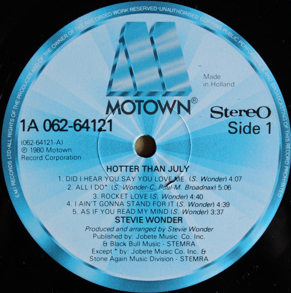 Stevie Wonder : Hotter Than July (LP, Album, Gat)