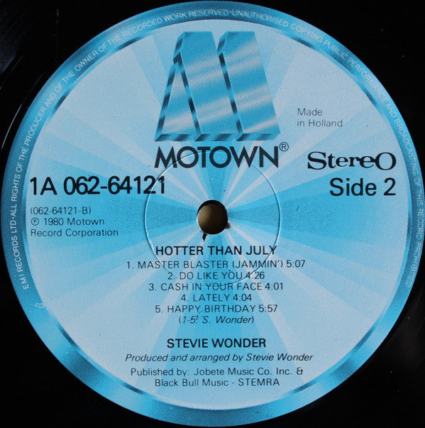 Stevie Wonder : Hotter Than July (LP, Album, Gat)