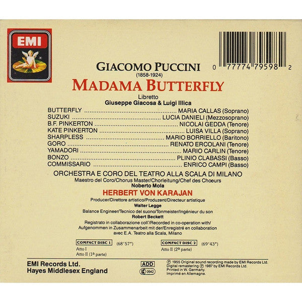 Giacomo Puccini - Maria Callas, Lucia Danieli, Nicolai Gedda, Mario Borriello, Orchestra Del Teatro Alla Scala E Coro Del Teatro Alla Scala, Herbert Von Karajan : Madama Butterfly  (2xCD, RM)