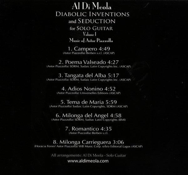 Al Di Meola : Diabolic Inventions And Seduction For Solo Guitar Volume I (Music Of Astor Piazzolla) (CD, Album, Club, Pap)