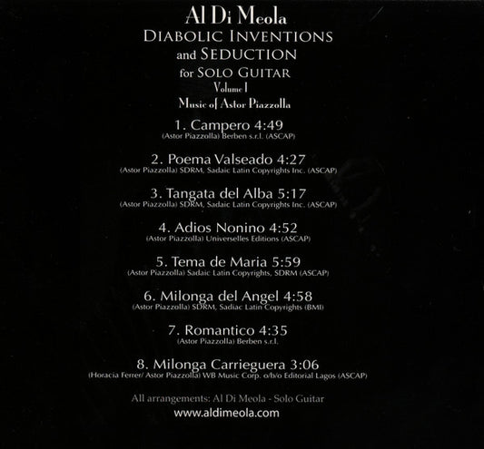 Al Di Meola : Diabolic Inventions And Seduction For Solo Guitar Volume I (Music Of Astor Piazzolla) (CD, Album, Club, Pap)