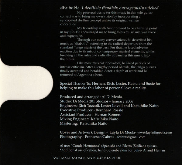 Al Di Meola : Diabolic Inventions And Seduction For Solo Guitar Volume I (Music Of Astor Piazzolla) (CD, Album, Club, Pap)