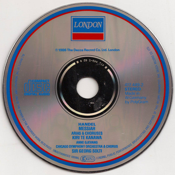 Georg Friedrich Händel, Kiri Te Kanawa, Anne Gjevang, Chicago Symphony Orchestra & Chicago Symphony Chorus, Georg Solti : Messiah Arias & Choruses (CD, Album)