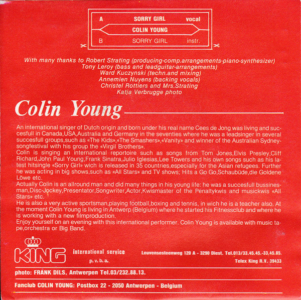 Colin Young (4) : Sorry Girl (7", Single)