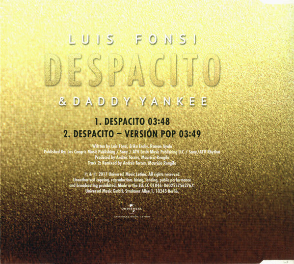 Luis Fonsi & Daddy Yankee : Despacito (CD, Single)