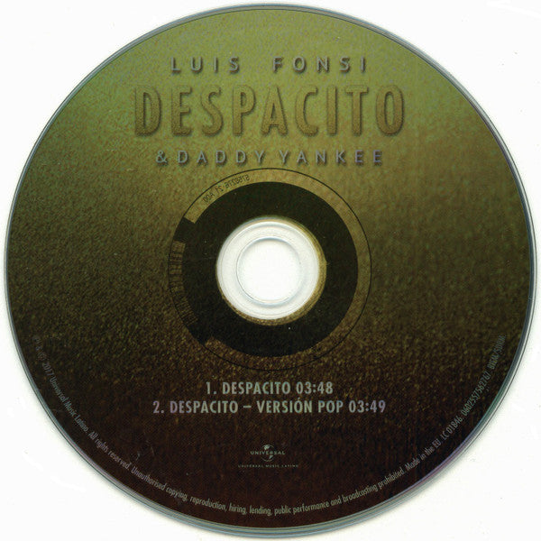 Luis Fonsi & Daddy Yankee : Despacito (CD, Single)