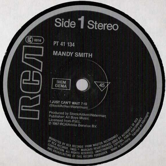Mandy Smith : I Just Can't Wait (12")