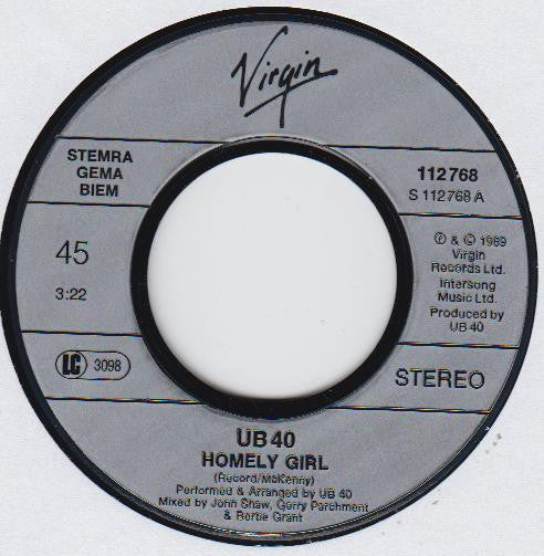 UB40 : Homely Girl (7", Single)