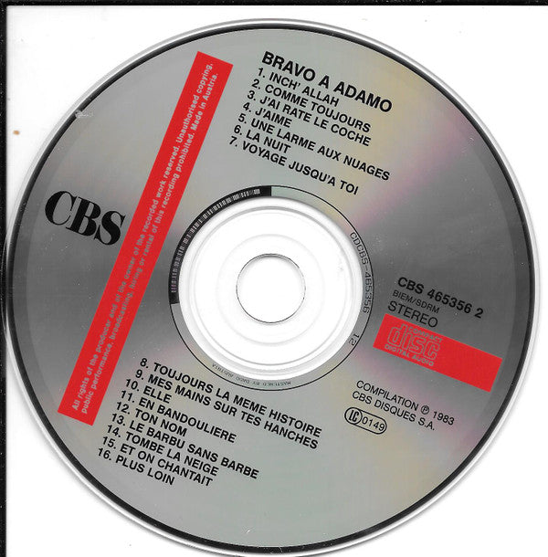 Adamo : Bravo A Adamo (CD, Album, RE)