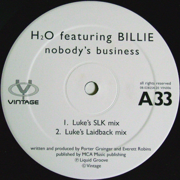 H2O Featuring Billie : Nobody's Business (12")