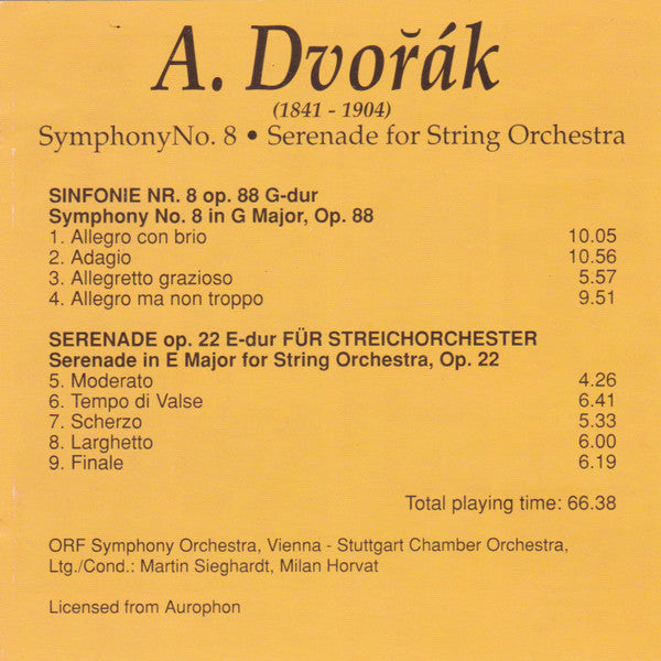 Antonín Dvořák : Symphony No. 8, Serenade For String Orchestra (CD, Comp)