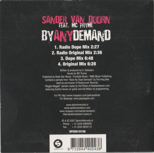 Sander Van Doorn Feat. MC Pryme : By Any Demand (CD, Single)