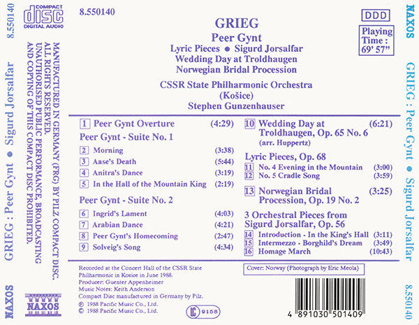 Edvard Grieg - Slovak State Philharmonic Orchestra, Košice, Stephen Gunzenhauser : Peer Gynt - Sigurd Jorsalfar (CD, Album)