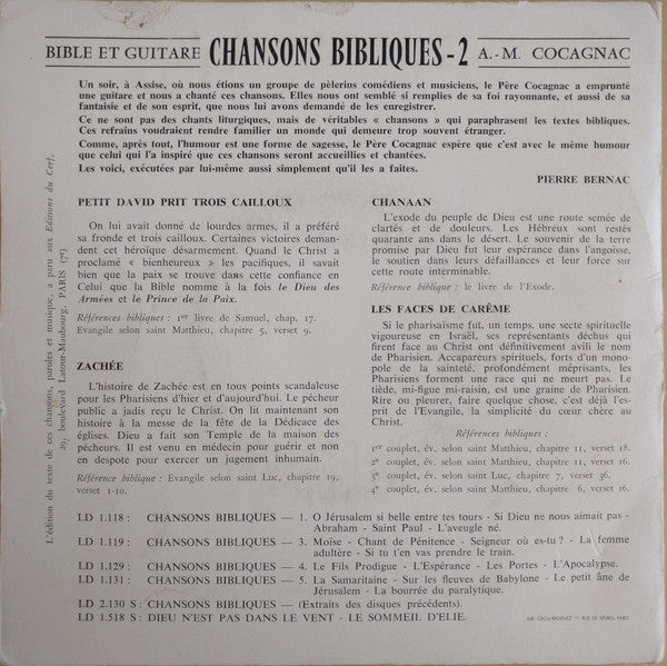 Maurice Cocagnac : Chansons Bibliques 2 (7", EP)