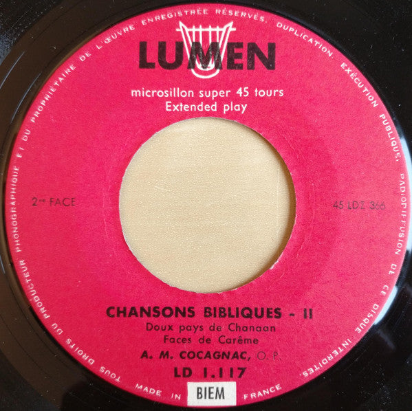 Maurice Cocagnac : Chansons Bibliques 2 (7", EP)