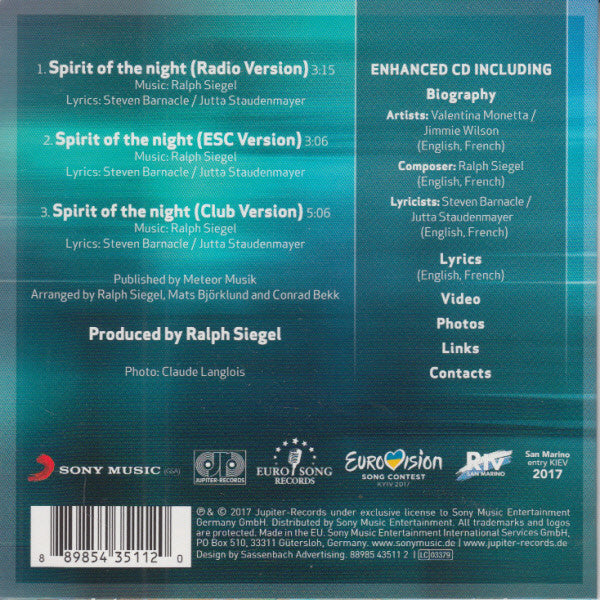 Valentina Monetta & Jimmie Wilson (2) : Spirit Of The Night (CD, Single, Enh)
