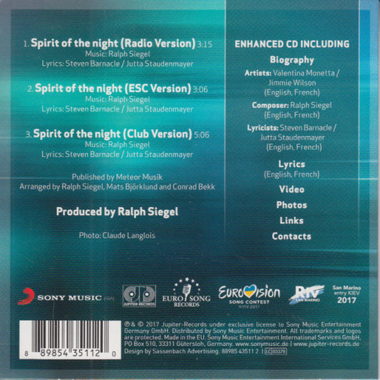 Valentina Monetta & Jimmie Wilson (2) : Spirit Of The Night (CD, Single, Enh)