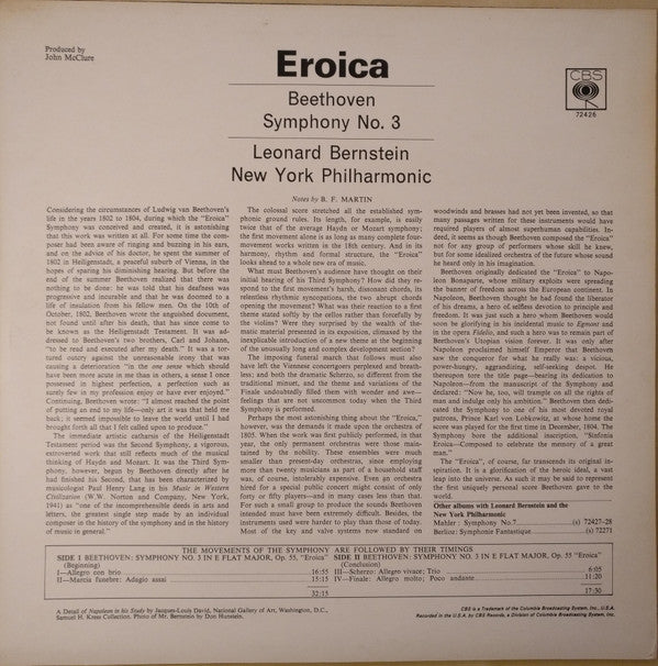 Ludwig van Beethoven - Leonard Bernstein, New York Philharmonic : Eroica Symphony No.3 (LP + 7")