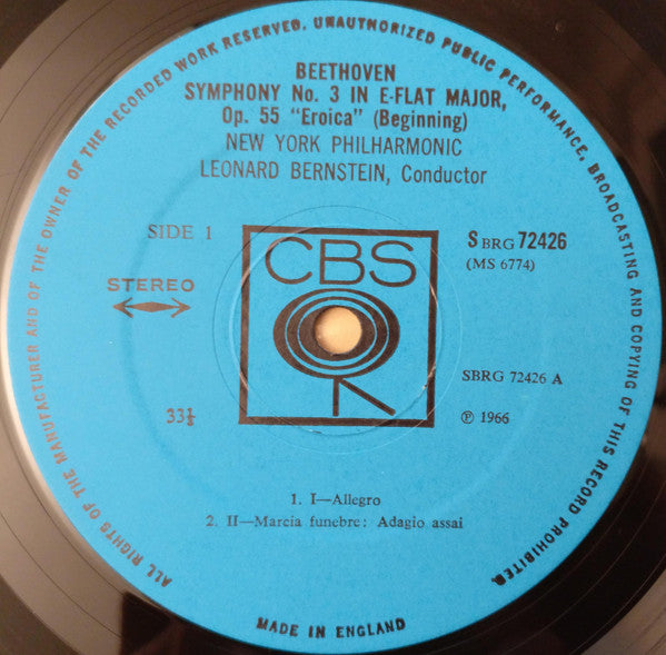 Ludwig van Beethoven - Leonard Bernstein, New York Philharmonic : Eroica Symphony No.3 (LP + 7")