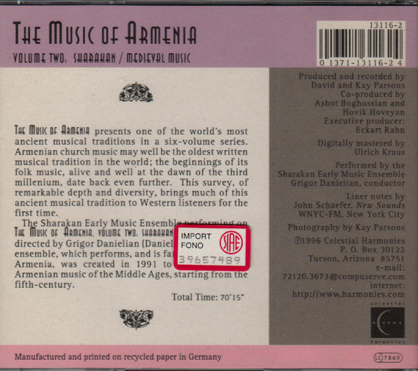 Sharakan : The Music Of Armenia - Volume Two: Medieval Music (CD)