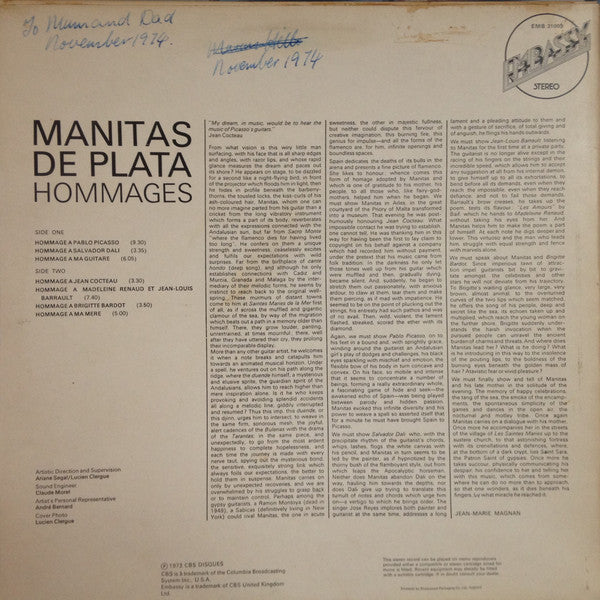 Manitas De Plata : Hommages (LP, Album)
