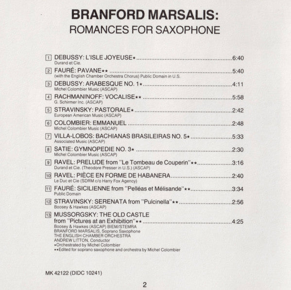 Branford Marsalis : Romances For Saxophone (CD)